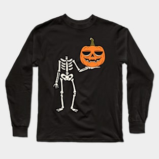 Pumpkin Skeleton Halloween Long Sleeve T-Shirt